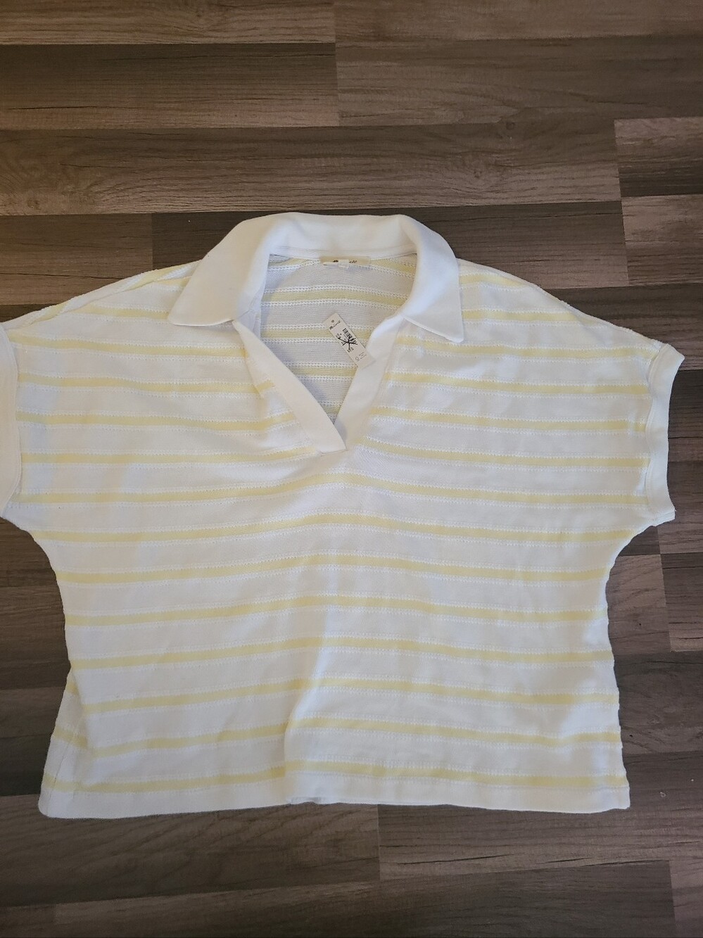 Madewell White and Pale Yellow Striped Collared Top